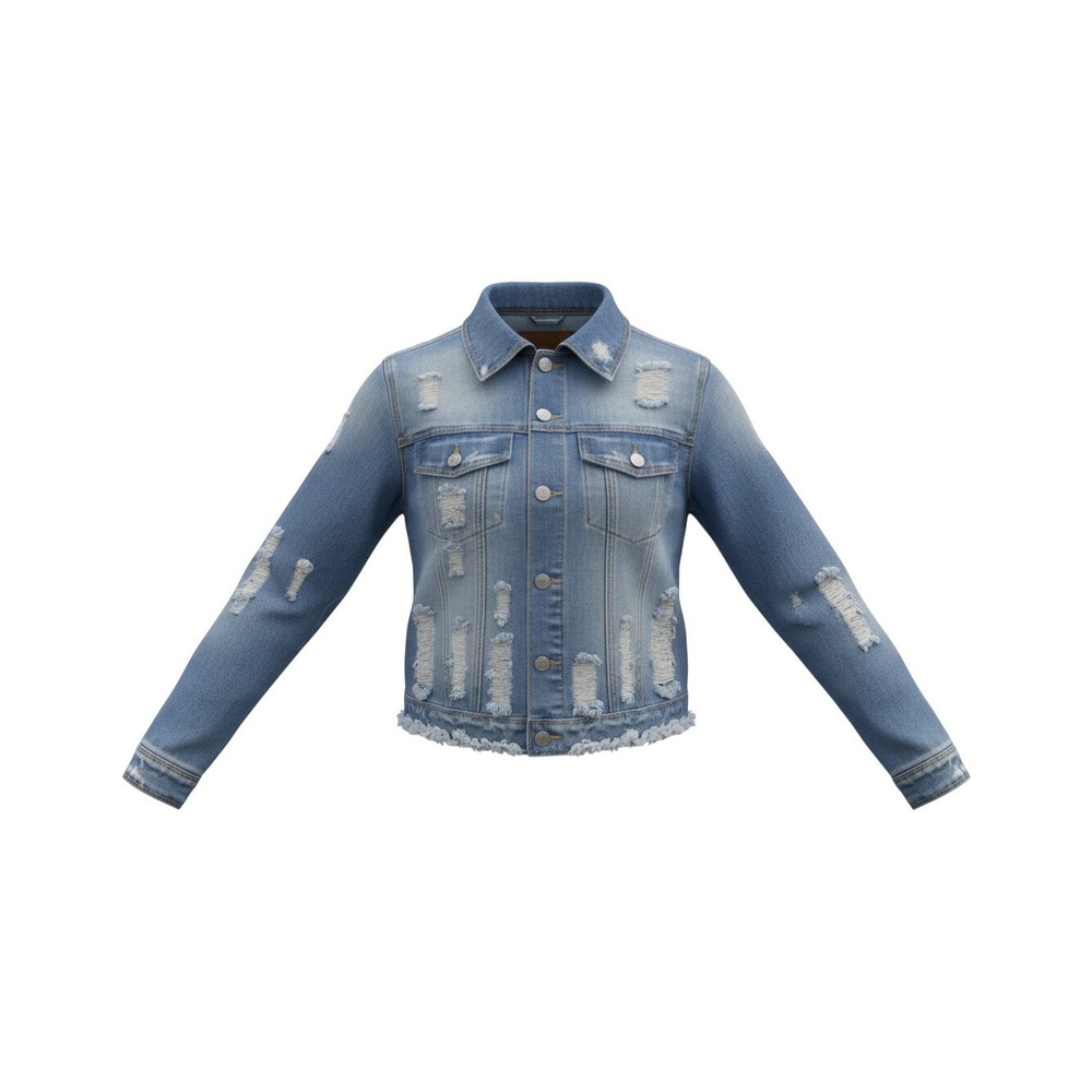 Boom Boom Jeans Denim Jacket Womens Large Blue Distressed Frayed Hem JK23715Z